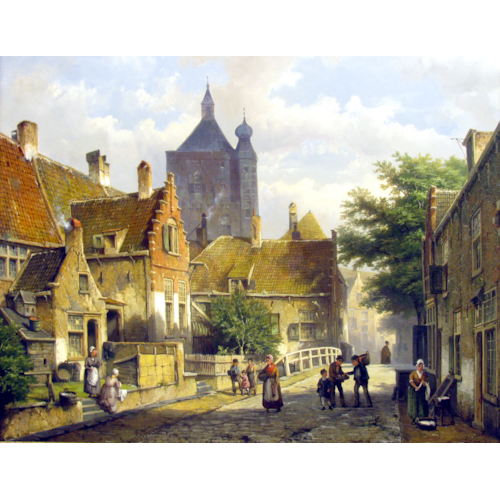 Villagers on a sunlit Dutch street